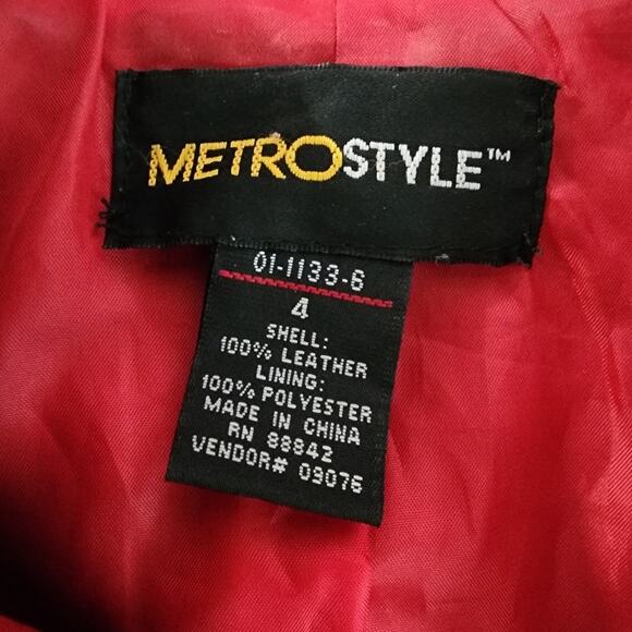 metro style fitted Button down red leather jacker Size 4 - Picture 4 of 7